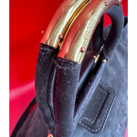 Prada Grafite Scamosciato Jumbo Spacious Brown Suede Shopping Overnight Tote Bag - Picture 14 of 16